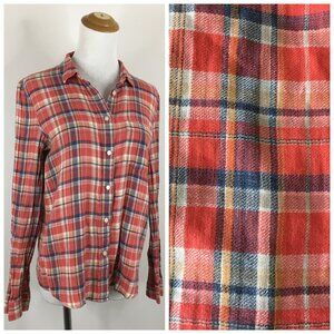 MADEWELL Multi Color Plaid Checks Linen Blend Long Sleeve Button Shirt